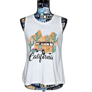 VIBE N' California VW Hippie Bus Tank Top Boho Split Crossover Back Retro Sz M